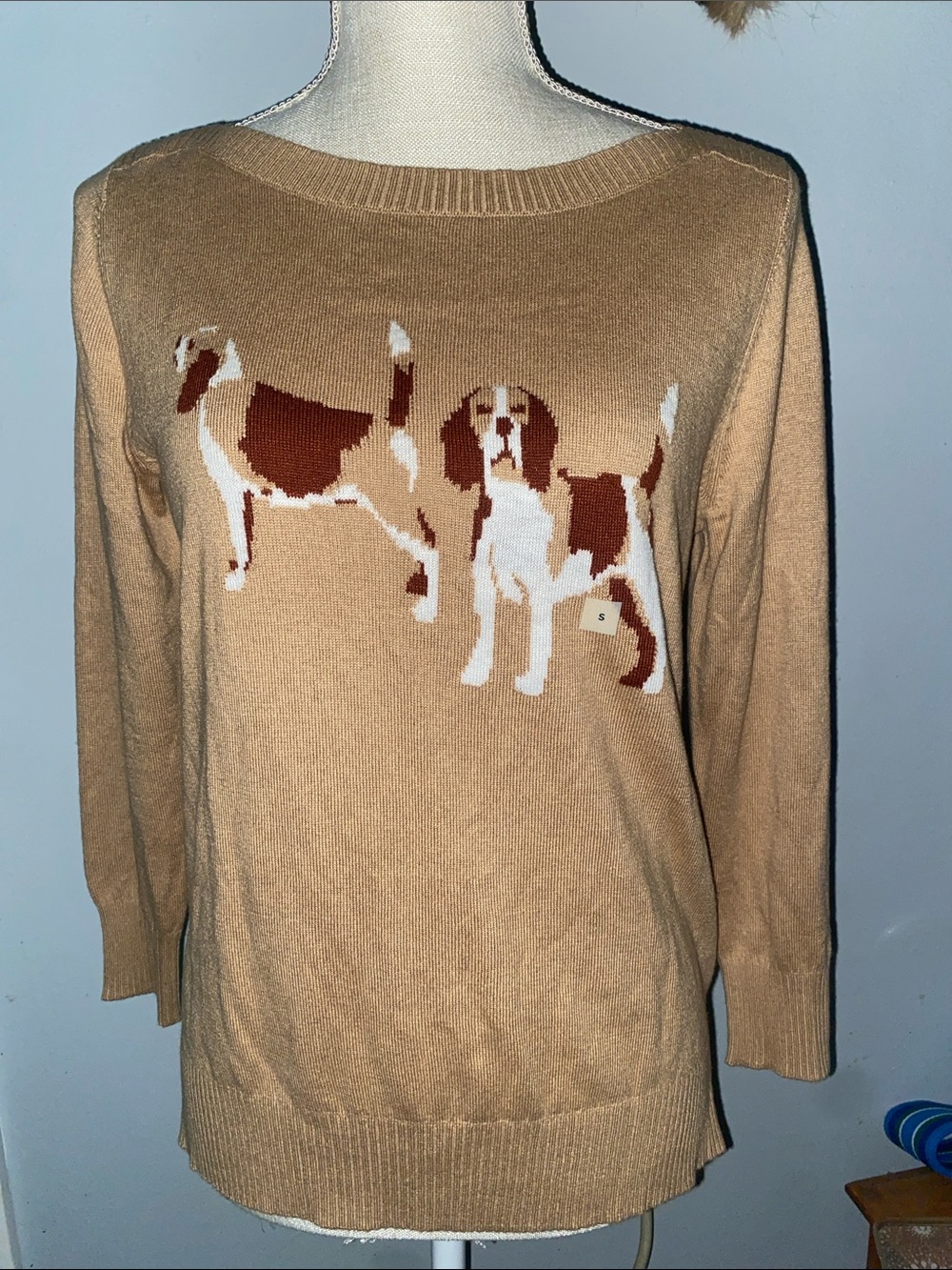 LOFT Outlet Tan Beagle Crewneck Knit Sweater